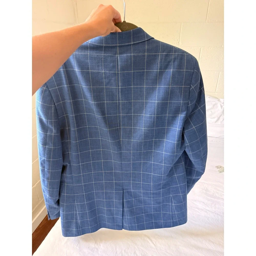Lauren Ralph Lauren Mens Blue Windowpane Plaid Two Button Blazer Jacket 42L